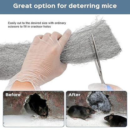 Steel Wool Mice Control, 3 Pack 3" x 11.5 Ft Mouse Hole Filler, Mice Barrier Mouse Gap Filler for Garden, House, Garage, Prevent Animals from Entering Holes, Siding, Pipeline, Vents