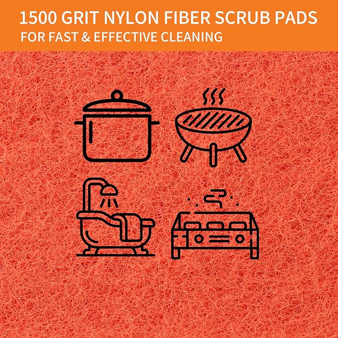Griddle Scour Pads, Non-Scratch Nylon Scouring Pads with Handle, Grill Scrubbers, Cast Iron Polishing Pads, Heavy Duty Scrubbing Pads for Cleaning Walls- 11 Scrub Pads and 1 Handle