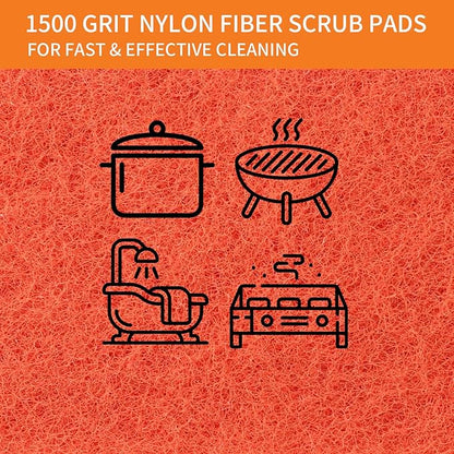 Non-Scratch Scouring Pads with Handle, Reusable Cleaning Scrubbers, Heavy Duty Scrubbing Pads for Cleaning Pans, Pots, Ovens, Grills, Griddles- 5 Scrub Pads and 1 Handle