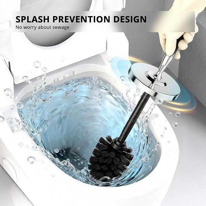 Premium 304 Stainless Steel Toilet Brush and Holder: Weighted Stable Base, Removable Inner Tube, Splash-Proof Design for 360° Thorough Cleaning & Space-Saving Storage,Chrome