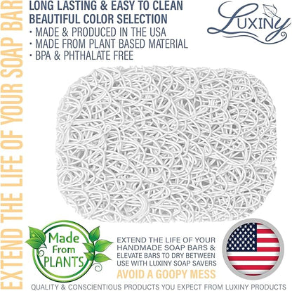 Soap Savers for Bar Soap, American Made by Luxiny, Lifts Soap in Soap Dishes & Shower Soap Holders - Handmade Soap Lasts Longer - Made from Plant Based Materials (White - 2 Pack)