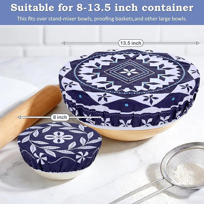 2 Large Reusable Beeswax Bowl Covers for Bread Proofing, 10/12 Inch Elastic Beeswax Wraps Cotton Cloth Sourdough Bowl Covers for Proofing Baskets, Mixer Bowls, Food Storage Containers