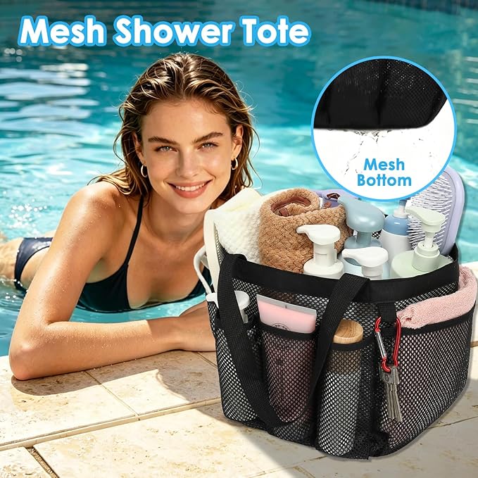 Fammart Mesh Shower Caddy Portable for College Dorm Room Essentials, 8-Pocket Large Shower Basket Tote Bag with 2 Handles for Toiletry, Bathroom, Beach, Camp, Gym