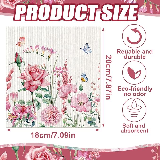 Sunnyray 12 Pcs Swedish Kitchen Dish Towels Dishcloth Reusable Sponge Cleaning Cloth Kitchen Towels Absorbent Washable Dish Cloth Drying Hand Towel(Multicolor, Wildflowers)