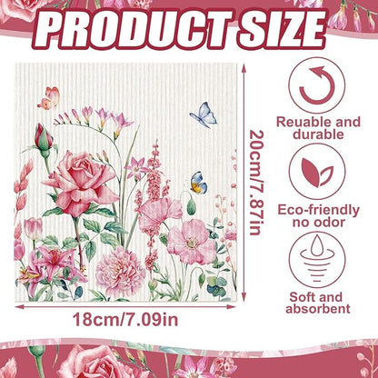 Sunnyray 12 Pcs Swedish Kitchen Dish Towels Dishcloth Reusable Sponge Cleaning Cloth Kitchen Towels Absorbent Washable Dish Cloth Drying Hand Towel(Multicolor, Wildflowers)