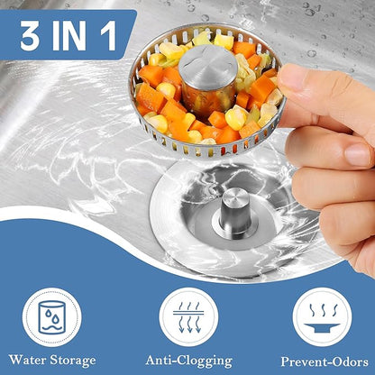 Kitchen Sink Drain Strainer 4 Pack, 304 Stainless Steel Pop Up Sink Stopper, Anti-Clogging Sink Drain Strainer for US Standard Kitchen Drain (SUS304 Brushed)