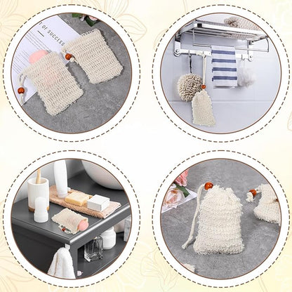 Soap Bag 10 Pcs Natural Sisal Soap Saver Bags Mesh Net Saver Pouch Exfoliating Foaming Drying Soaps Holder Handmade Bag with Drawstring for Bath Shower Massaging and Scrubbing