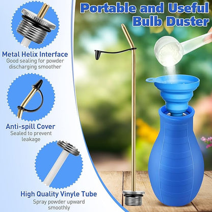 Diatomaceous Earth Powder Duster, 8OZ Garden Powder Applicator Dispenser with Long Metal Tube, Bulb Duster Sprayer for Home Organic Gardening Agricultural Supply(Blue, 1 Pack)