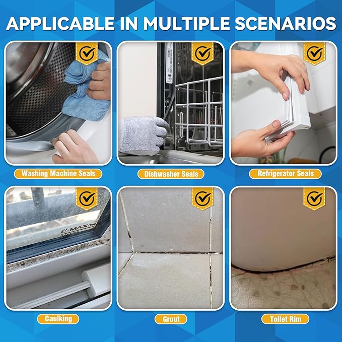 Mold Stain Cleaner, 8 Floz Washing Machine Cleaner Gel with Brush, Household All-Purpose Cleaner Highly Effective in Penetrating for Grout, Fridge, Bathroom, Shower, Front Load Washer