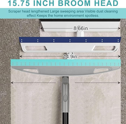 Multifunction Rubber Air Broom, Silicone Floor Squeegee Broom with 59" Long Handle, Scraping Broom for Floor Bathroom Kitchen Shower Tile Pet Hair Fur Marble Glass Water Window Foam Cleaning, Blue