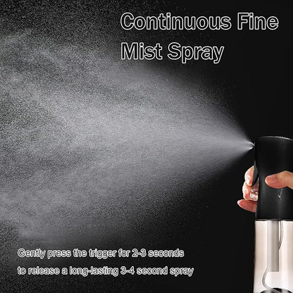 3 Pack Spray Bottles, 2-Pack Continuous Spray Bottles,Fine Water Mist Spray Bottles for Hair 6.8 OZ (200 ML) and 1oz 30ml Travel Spray Bottle Mister for Cleaning,Hairstyling,Plants,Barbers,Black