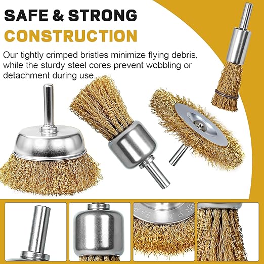 9 Pcs Carbon Steel Wire Brush for Drill Rust Removal Kit,Wire Wheels and Pen Metal Wool Brushes Drill Attachments Cup for Corrosion and Scrubbing Surfaces,1/4-Inch Round Shank