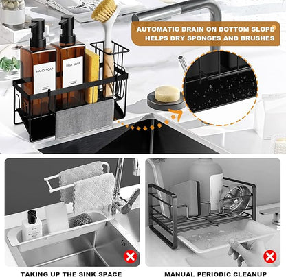GMISUN Dish Soap Dispenser, 12 Fl oz / 350 ml Dual Soap Dispenser with Sponge Holder, Customized Amber Glass Kitchen Soap Dispensers Set, Modern Hand and Dish Soap Dispensers Set Removable