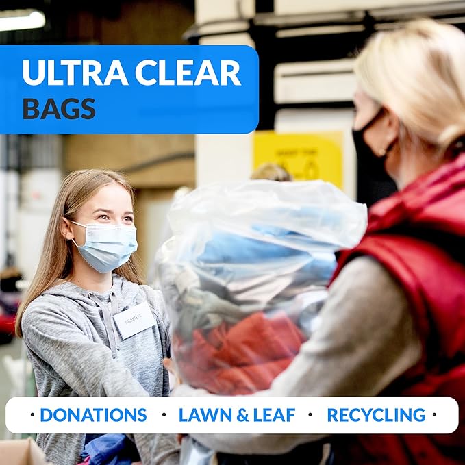 Reli. Easy Grab Trash Bags, 55-60 Gallon (150 Count) (Clear) - Star Seal Super High Density Rolls - Heavy Duty Can Liners, Garbage Bags, Bulk Bags - 50, 55, 60 Gallon Capacity (Pack of 2)