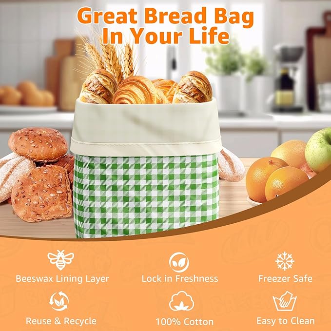 Large Beeswax Bread Bags for Sourdough, 13" W x 17" H Reusable Cotton Material, Ideal for Sourdough Bread Storage to Keep Fresh Lock Moisture Bread Boxes (2 Pack)