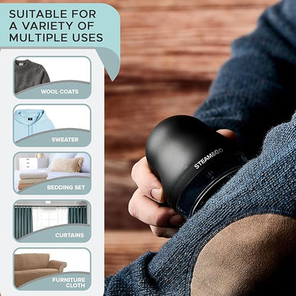 Steam & Go - Fabric Defuzzer, Rechargeable Fabric Shaver and Lint Remover, Portable Sweater Shavers to Remove Pilling, Fuzz, and Fluff, Lint Remover for Clothes and Beddings, Easy to Use Black