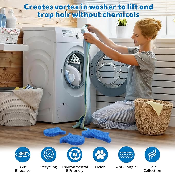 5PCS Pet Hair Remover for Laundry, Reusable Dog & Cat Hair Remover for Laundry Pet Hair Catcher, Lint&Dander from Bedding, Clothes Gentle Laundry Hair Catcher Tool for Washing Machine, Dryer