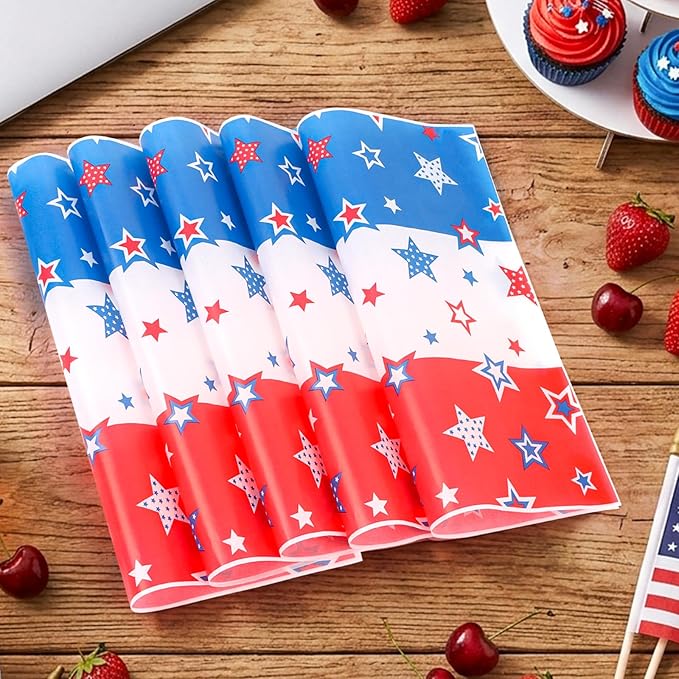 FOIMAS 150pcs Patriotic Wax Paper,9.8 x 9.8 Inch 4th of July Food Deli Paper Star Sandwich Basket Liner for Independence Day Picnic Patriotic Party Kitchen Supply