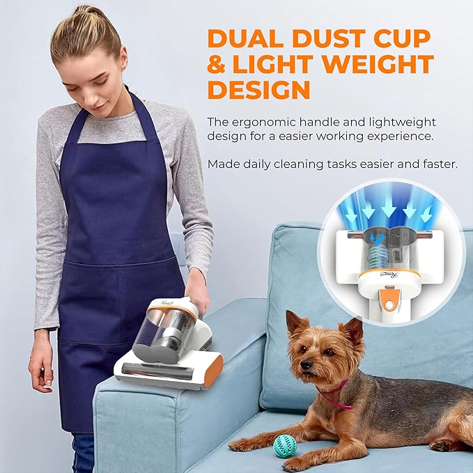 Rosewill Mattress Vacuum Cleaner: UV-C Light & High Heating Tech, 350W 13Kpa Strong Suction, Deep Cleaning Bed Handheld Vacuums for Sofa/Bed/Pet Hair, Corded - Orange