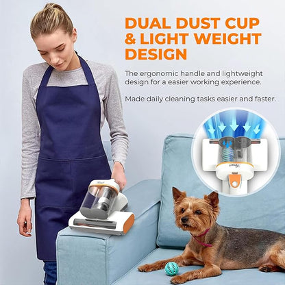 Rosewill Mattress Vacuum Cleaner: UV-C Light & High Heating Tech, 350W 13Kpa Strong Suction, Deep Cleaning Bed Handheld Vacuums for Sofa/Bed/Pet Hair, Corded - Orange