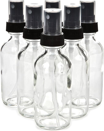 Vivaplex, 6, Clear, 2 oz Glass Bottles, with Black Fine Mist Sprayers