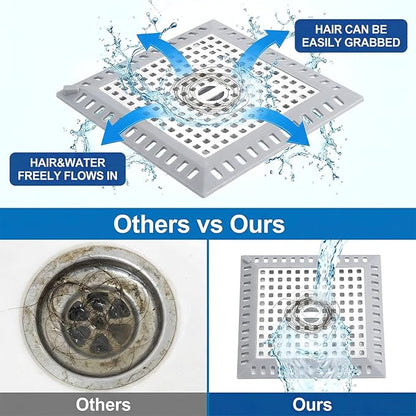 Stainless Steel Square Shower Drain Cover, Square Shower Drain Hair Catcher with Silicone for Bathroom Floor to Keep Away from Clogged Drains