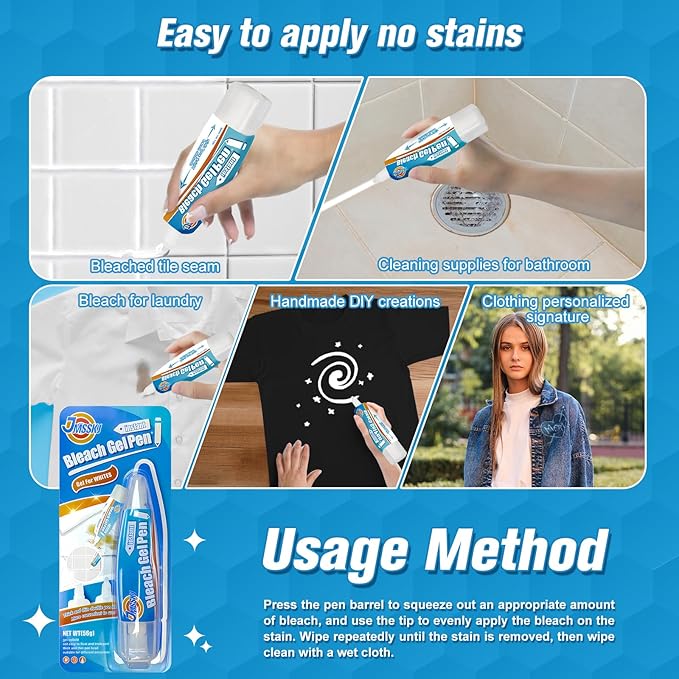 Bleach Pen For Clothing, Bleach Pen, Stain Remover Pen, bleach Gel pen, Clothing Bleached DIY Design, Travel, Instantly Remove Stains, Pearl White (1.76 Fl Oz, Lemon)