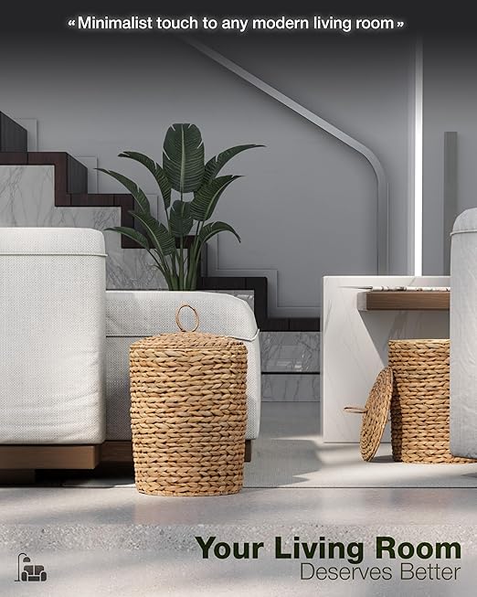 BLUEWEST 4.5 Gallon Large Wicker Bathroom Trash Can with Lid, Handwoven Rattan Wastebasket with Removable Plastic Inner Bin, Decorative Waste Basket for Bedroom, Office, or Kitchen