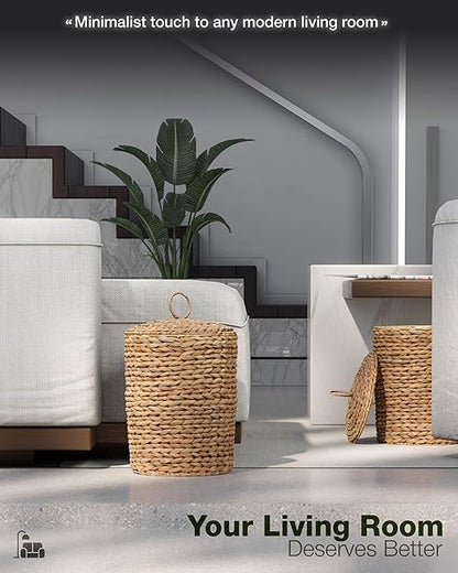 BLUEWEST 4.5 Gallon Large Wicker Bathroom Trash Can with Lid, Handwoven Rattan Wastebasket with Removable Plastic Inner Bin, Decorative Waste Basket for Bedroom, Office, or Kitchen