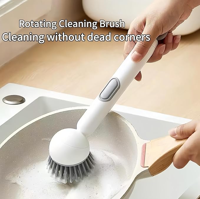 Dish Brush -6-in-1 Dish Brush with Detergent Dispenser - Adjustable Angle & Rotating Scrub Brush for Pots, Pans, Dishes & Utensils | Kitchen Cleaning Brush with Wall Mount for Sink, Stove & Cookware