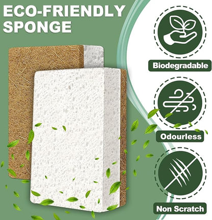 Aheroi Natural Dish Sponge, 32 Count FSC Certified Plant-Based Biodegradable Compostable Kitchen Sponges for Dishes Bulk, Organic Eco Friendly Cleaning Sponge for Bathroom, Household, Non Scratch
