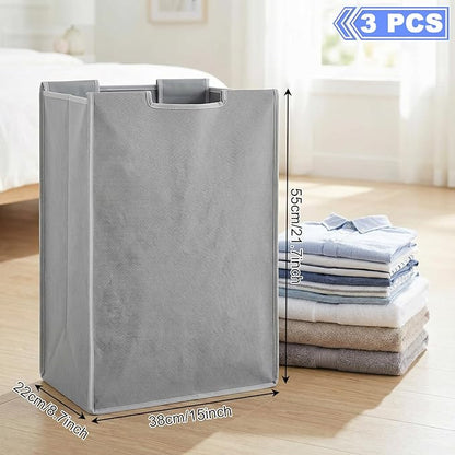 SHENLIU 3 Bag Laundry Sorter Replacement Bags, 21"H×15"L×9"W Large Gray Hamper Cart Removable Laundry Storage Organizer Bag Hamper Liner with 6Pcs Hangers and Carry Handle