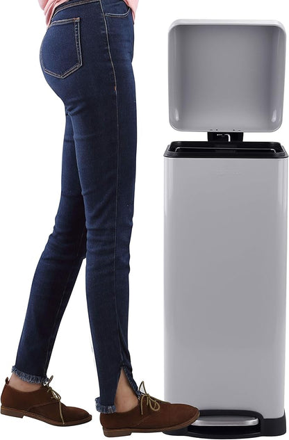 happimess HPM1007C Betty Retro 8-Gallon Step-Open Trash Can with Soft-Close Lid, Fingerprint Resistant, Modern, Minimalistic for Home, Kitchen, Laundry Room, Office, Bedroom, Bathroom, Gray