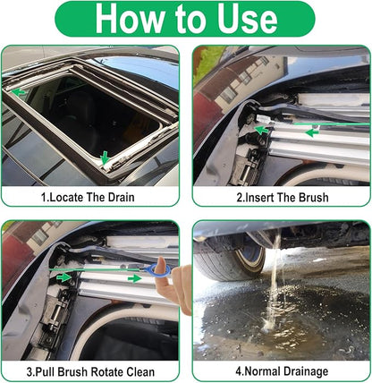 Auto Sunroof Drain Cleaning Tool, 120 Inch Flexible Tube Cleaning Brush with Pipe Cleaning Brush, Syringe Hose, and Syringe Soft Drain Brush, Car Sunroof Drain Cleaner for Drains, Sewers, Windshields