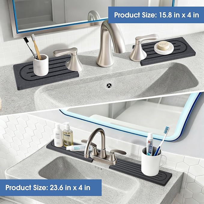 Stone Faucet Mat for Kitchen Sink, Water Absorbing Stone Faucet Splash Guard for Bathroom Counter, Stays Put, Super Absorbent Diatomite Fast Drying, Prevent Moisture for Kitchen Bathroom Counter