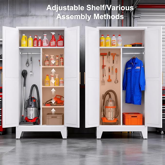 71" H Metal Garage Storage Cabinets,Broom Closet Storage Cabinet,Utility Cabinet,White Storage Cabinets
