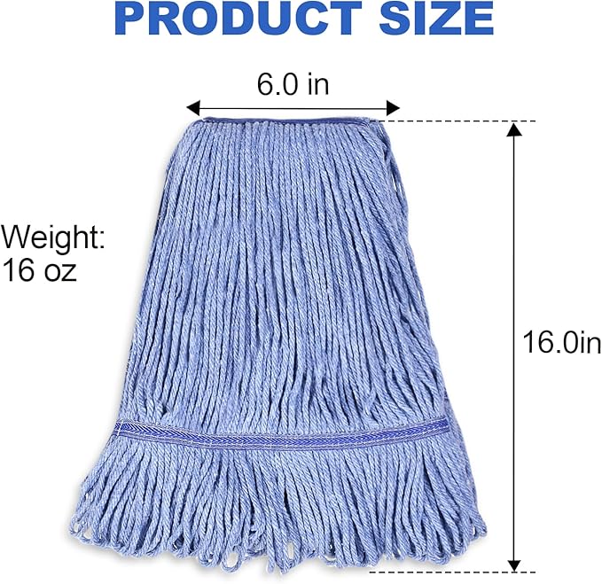 36 Pack Commercial Mop Head Replacement, Heavy Duty Mop Head Commercial Replacement for General and Floor Cleaning, Wet Industrial Blue Cotton Looped End String Head Refill (Blue)