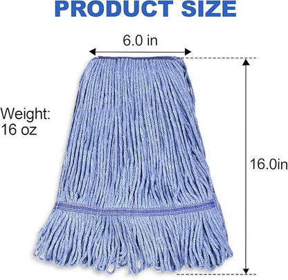 6 Pack Commercial Mop Head Replacement, Heavy Duty Mop Head Commercial Replacement for General and Floor Cleaning, Wet Industrial Blue Cotton Looped End String Head Refill (Blue)