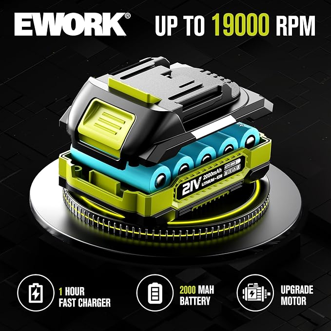 EWORK Lightweight Leaf Blower Cordless 21V 130CFM & 200MPH Mini Electric Leaf Blower with Battery and Fast Charger, Battery Powered Small Blower for Jobsite, Patio Cleaning, Lawn Care
