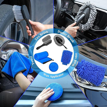 34Pcs Car Detailing Brush Set, Car Detailing Kit, Auto Detailing Drill Brush Set, Car Detailing Brushes, Car Wash Cleaning Tools Kit for Interior, Exterior, Wheels, Blue
