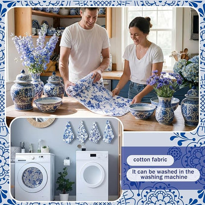 Tinlade 36 Pack Reusable Cleaning Cloths Washable Cotton Kitchen Towels Bulk 11.81 x 9.84 Inches Absorbent Dish Towels Roll for Home Kitchen Cleaning Supplies 12 Styles (Swedish Blue Floral)