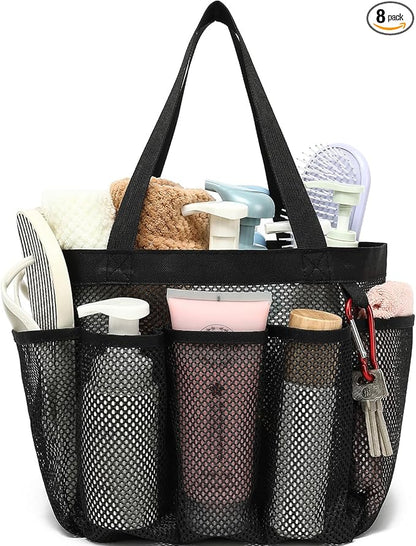 Fammart Mesh Shower Caddy Portable for College Dorm Room Essentials, 8-Pocket Large Shower Basket Tote Bag with 2 Handles for Toiletry, Bathroom, Beach, Camp, Gym