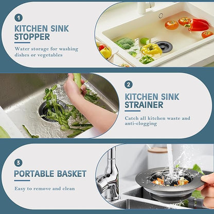 Kitchen Sink Drain Strainer 4 Pack, 304 Stainless Steel Pop Up Sink Stopper, Anti-Clogging Sink Drain Strainer for US Standard Kitchen Drain (Gunmetal Gray)
