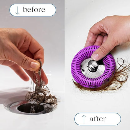 TUB RING The Ultimate Tub Drain Protector Hair Catcher/Strainer/Snare, Regular - Purple