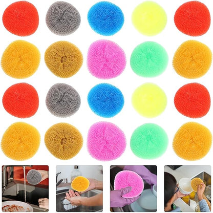 30pcs Multi-Color Kitchen Scrubbers and Pot Scrub Pads, Plastic Steel Wire Dish Cleaning Balls for Dishwashing and Kitchen Cleaning Random Color