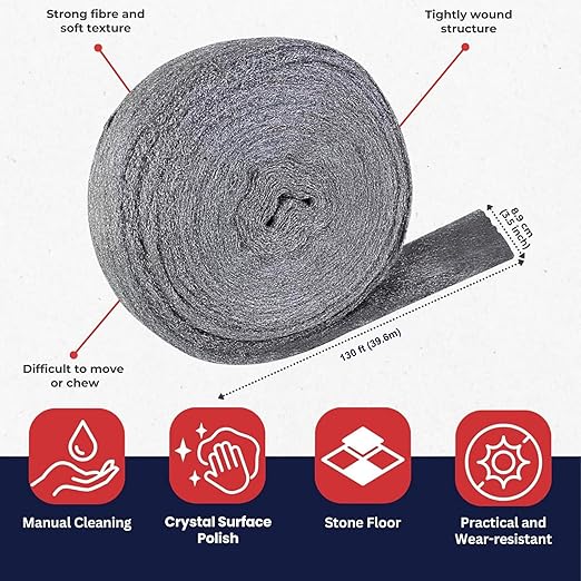 Steel Wool Reel - Fine Grade #0 - Metal Protector, Rust Remover, Multi-Purpose Steel Wool Fabric Roll 5 lbs (2.27 kg)