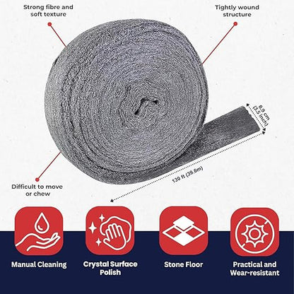 Steel Wool Reel - Fine Grade #0 - Metal Protector, Rust Remover, Multi-Purpose Steel Wool Fabric Roll 5 lbs (2.27 kg)