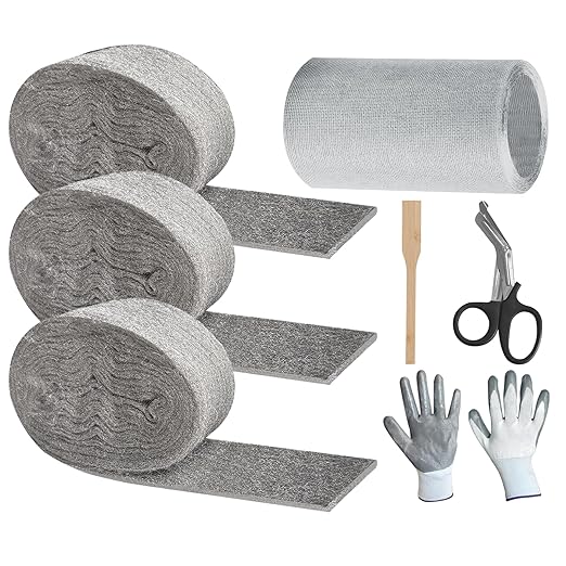 Steel Wool Mice Control, 3 Pack 2.75" x 13FT 0000 Steel Wool for Mice Control & 1 Pack 5" x15FT Stainless Wire Mesh with Wooden Stick & Gloves & Scissors, Hole Filler for House Walls Garden Garage
