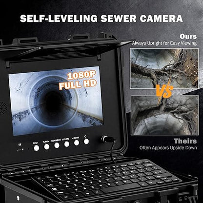 ZELCAN 10.1" Self-Leveling Sewer Camera with 512Hz Locator, Sewer Inspection Camera with 100 ft. Cable & Digital Length Counter, Rechargeable Drain Pipe Camera with Keyboard & 12 LED Lights