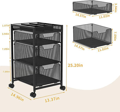 Rolling Utility Cart with 3 Drawers, Craft Organizer and Storage with DIY Divider, Lockable Wheels, Multi-Functional Storage for Art Supplies, Store for Brushes & Paints & Small Parts(Patent Pending)